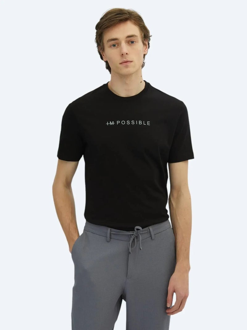 Kip Black Printed Crew Neck 100% Cotton T-Shirt - Image 1