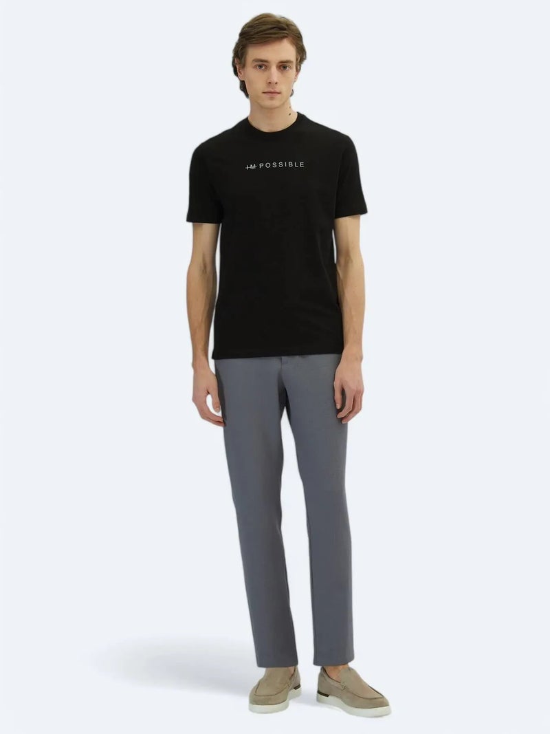 Kip Black Printed Crew Neck 100% Cotton T-Shirt - Image 2