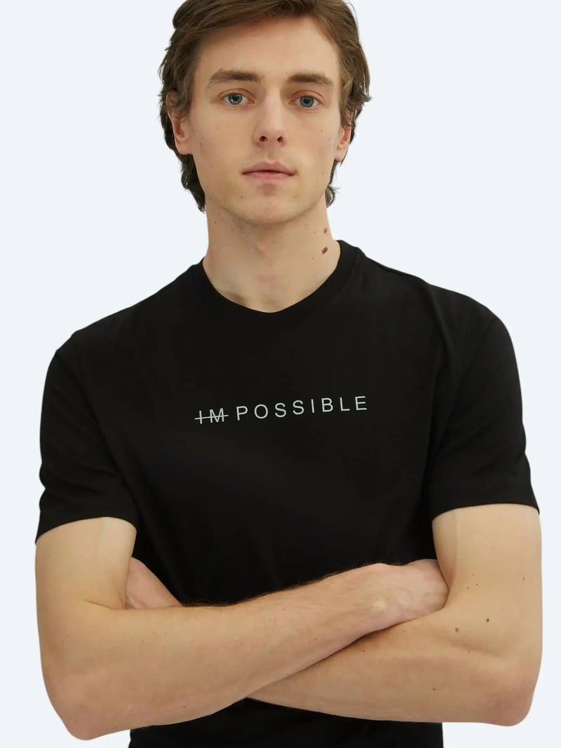 Kip Black Printed Crew Neck 100% Cotton T-Shirt - Image 3