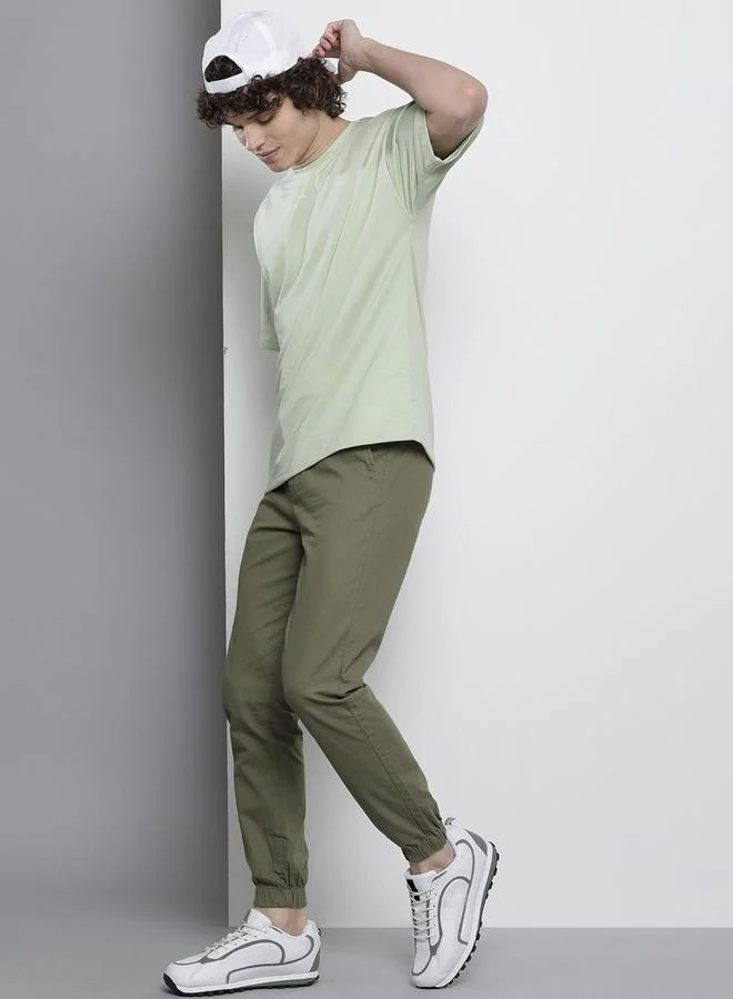 The Indian Garage Co Green Men Green Slim Fit Solid Joggers for Men | Best Price UAE
