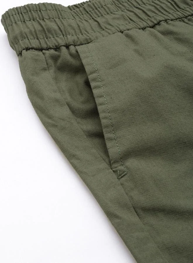 The Indian Garage Co Green Men Green Slim Fit Solid Joggers for Men | Best Price UAE