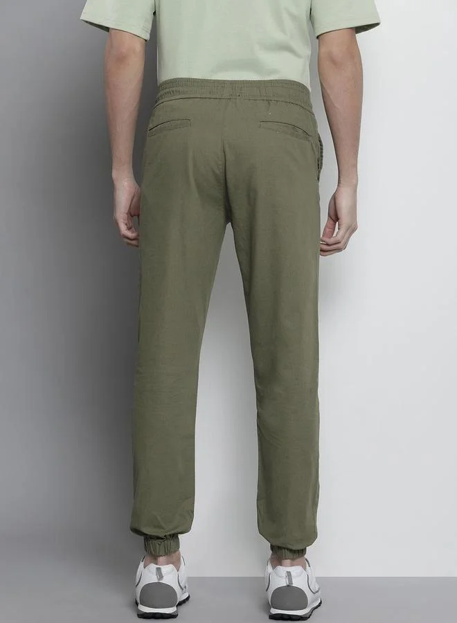 The Indian Garage Co Green Men Green Slim Fit Solid Joggers for Men | Best Price UAE