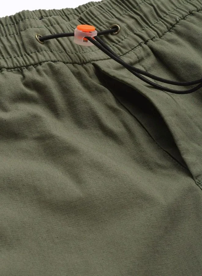 The Indian Garage Co Green Men Green Slim Fit Solid Joggers for Men | Best Price UAE