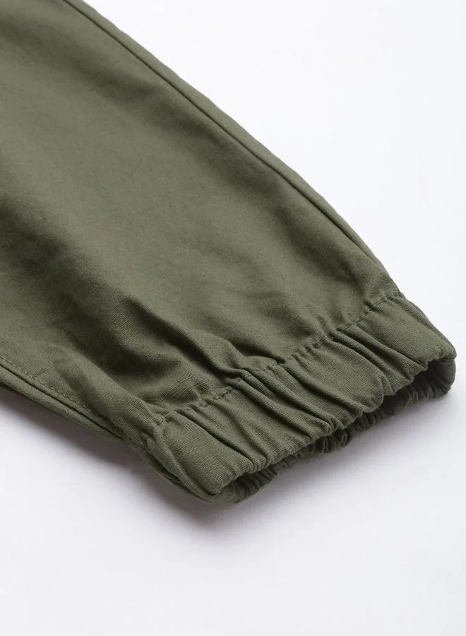 The Indian Garage Co Green Men Green Slim Fit Solid Joggers for Men | Best Price UAE