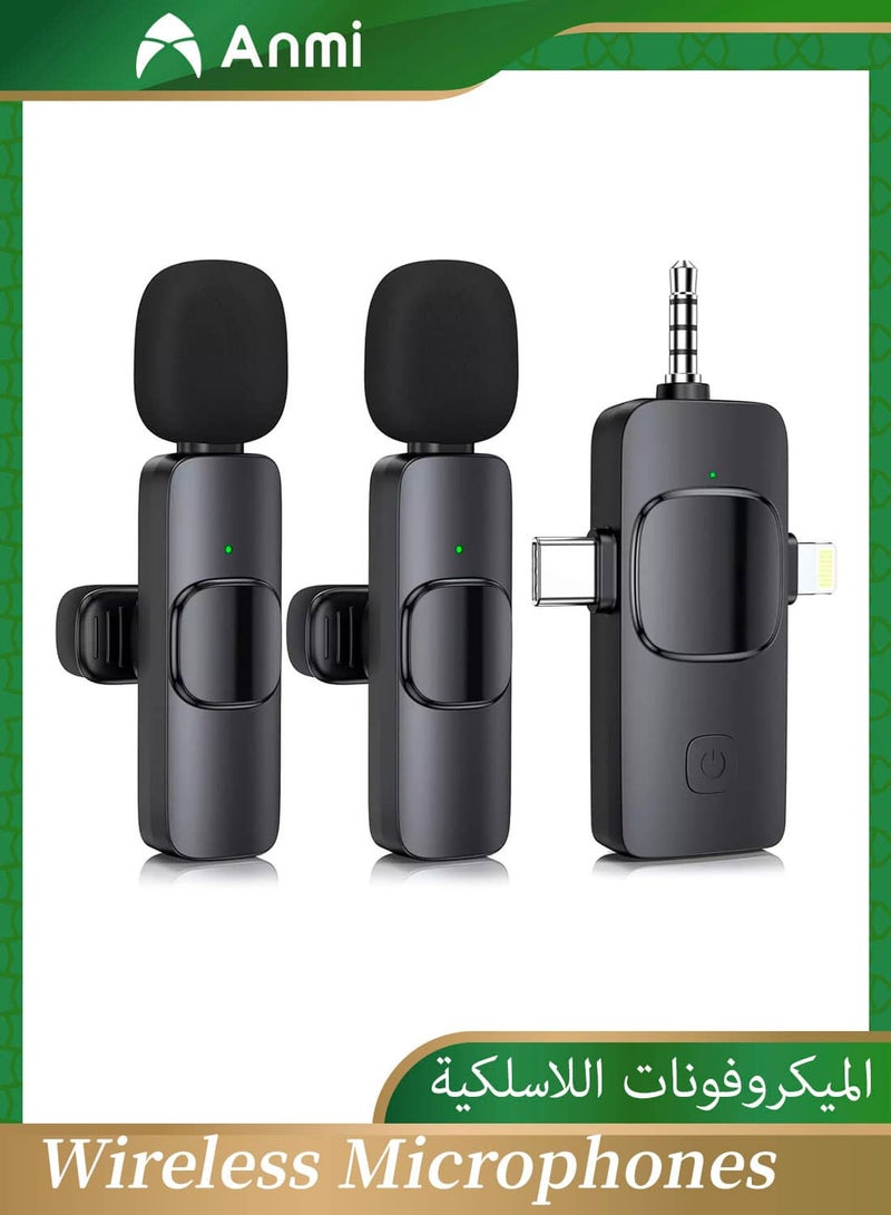 Anmi 3 in 1 Wireless Lavalier Microphones for iPhone, iPad, Android, Camera, USB-C, 2.4GHz, Noise cancelation/Reduction, for Video Recording, Live Streaming, Vlog, YouTube, TikTok (2 Mics)  - Image 1