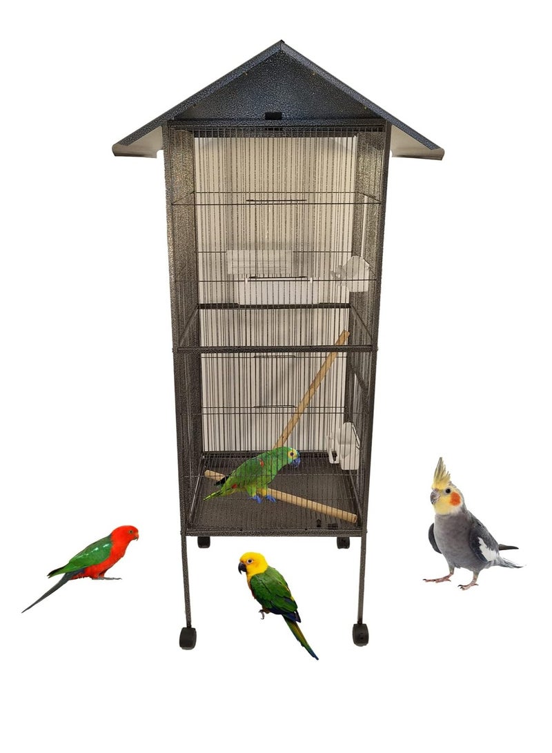أن ان سي بيتس قفص طيور، قفص معدني للطيور مع حامل، صندوق طعام، قفص ببغاوات، قرية الطيور، بيت الطيور، للاستخدام الداخلي، قفص ترفيهي، سهل التجميع، متعدد الألوان، ارتفاع 160 سم - Image 1