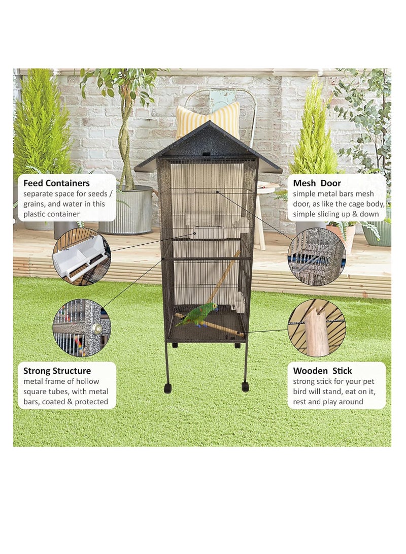 أن ان سي بيتس قفص طيور، قفص معدني للطيور مع حامل، صندوق طعام، قفص ببغاوات، قرية الطيور، بيت الطيور، للاستخدام الداخلي، قفص ترفيهي، سهل التجميع، متعدد الألوان، ارتفاع 160 سم - Image 3