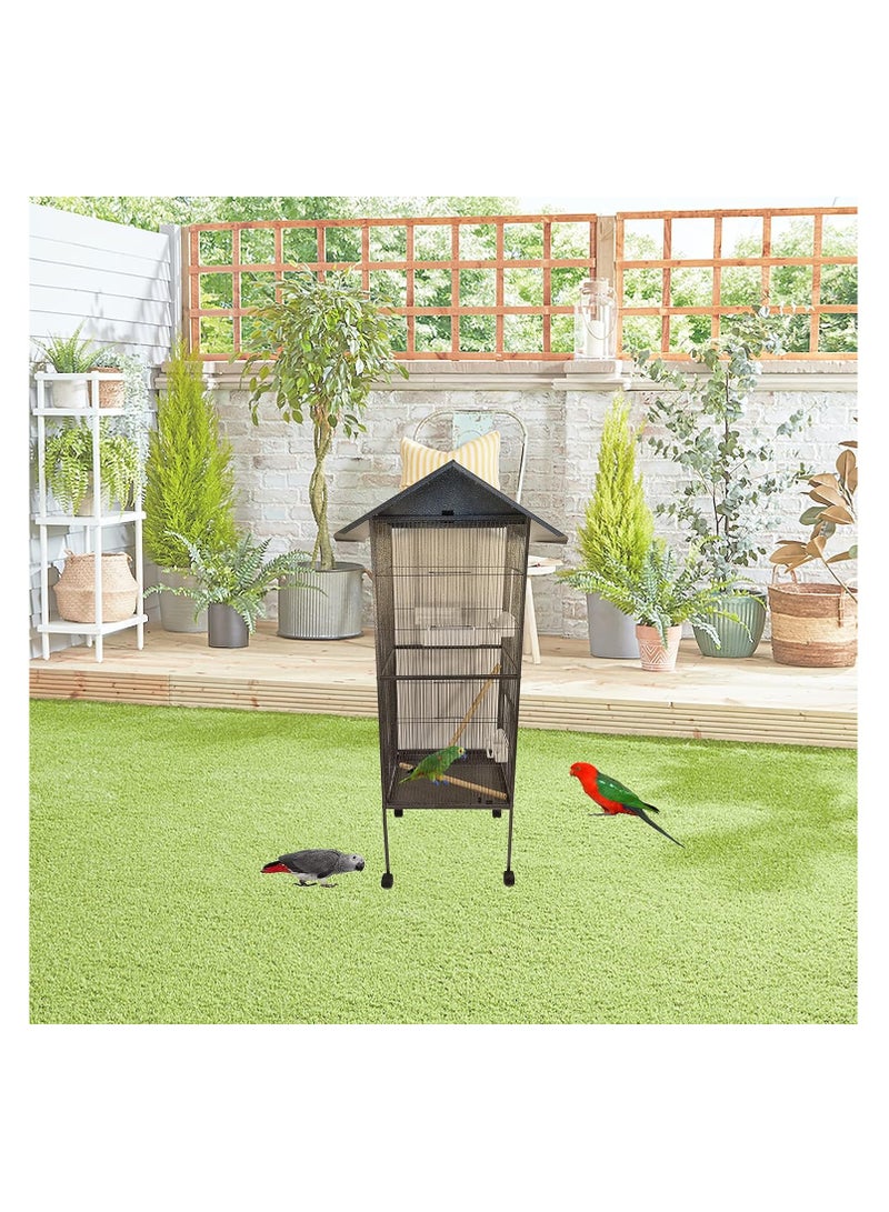 أن ان سي بيتس قفص طيور، قفص معدني للطيور مع حامل، صندوق طعام، قفص ببغاوات، قرية الطيور، بيت الطيور، للاستخدام الداخلي، قفص ترفيهي، سهل التجميع، متعدد الألوان، ارتفاع 160 سم - Image 2