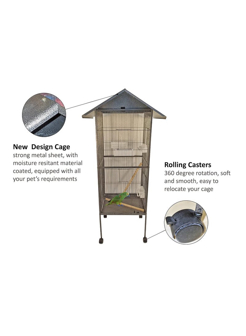 أن ان سي بيتس قفص طيور، قفص معدني للطيور مع حامل، صندوق طعام، قفص ببغاوات، قرية الطيور، بيت الطيور، للاستخدام الداخلي، قفص ترفيهي، سهل التجميع، متعدد الألوان، ارتفاع 160 سم - Image 4