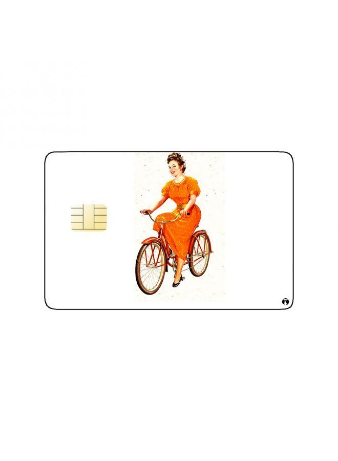 RKN PRINTED BANK CARD STICKER Beautiful Woman Drawing With Orange Dress - Image 1