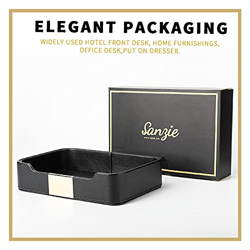 SANZIE Luxury Leather Tray Desktop Storage Catchall Organizer Decorative Tray for Entryway Table to Hold Jewelry Watch Keys Phone Wallet (Metal Glided, Black) - Image 4