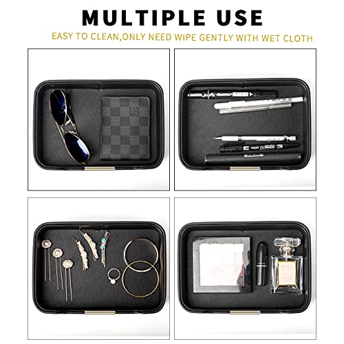 SANZIE Luxury Leather Tray Desktop Storage Catchall Organizer Decorative Tray for Entryway Table to Hold Jewelry Watch Keys Phone Wallet (Metal Glided, Black) - Image 2