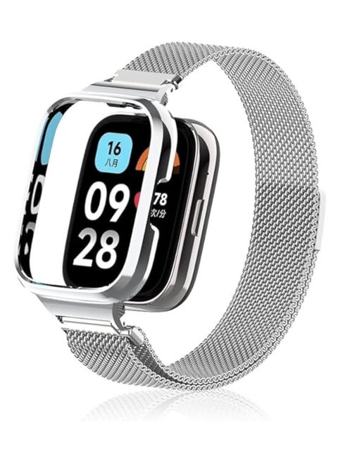 حزام معدني من الفولاذ المقاوم للصدأ متوافق مع Xiaomi Redmi Watch 3 فقط - غير متوافق مع Redmi Watch 3 Active، غير متوافق مع Redmi Watch 3 Lite