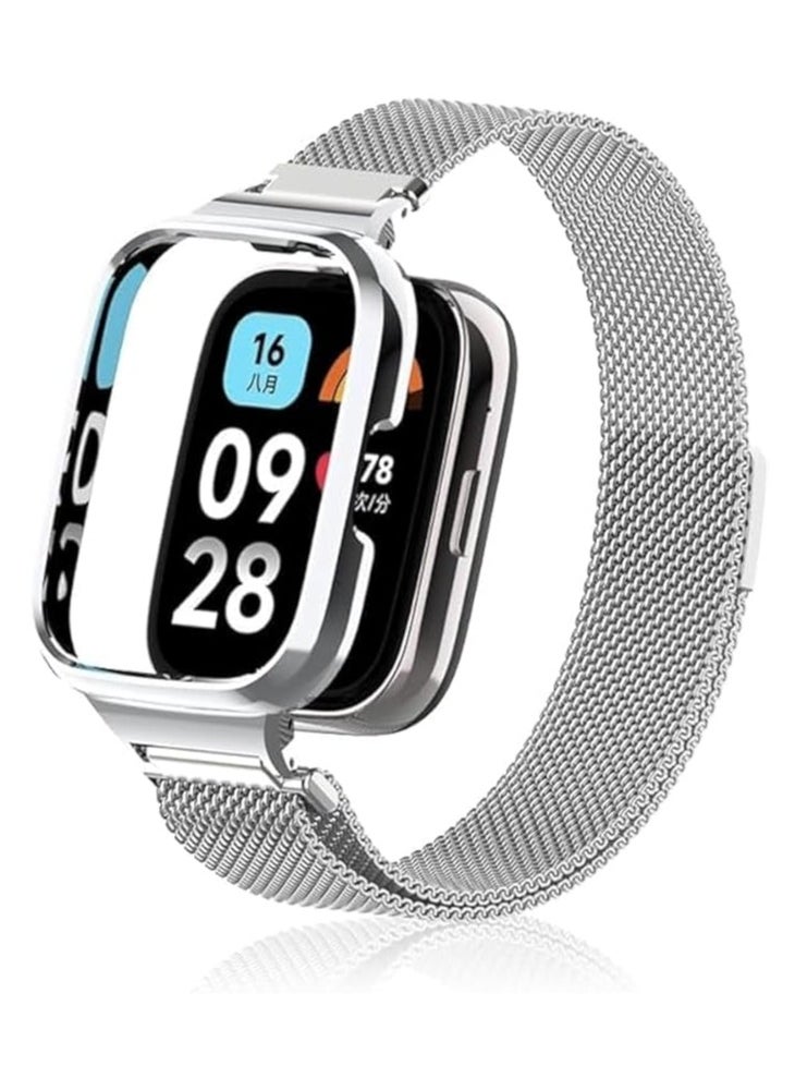 حزام معدني من الفولاذ المقاوم للصدأ متوافق مع Xiaomi Redmi Watch 3 فقط - غير متوافق مع Redmi Watch 3 Active، غير متوافق مع Redmi Watch 3 Lite