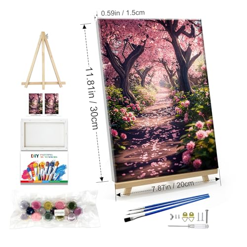 JOOZ Paint by Numbers Kit for Adults Landscape Paint by Number with Frame DIY Cherry Blossom Paint by Number with Easel Flowers Paint by Numbers Kit on Canvas for Gift Home Wall Decor 7.87x11.81 Inch - Image 5