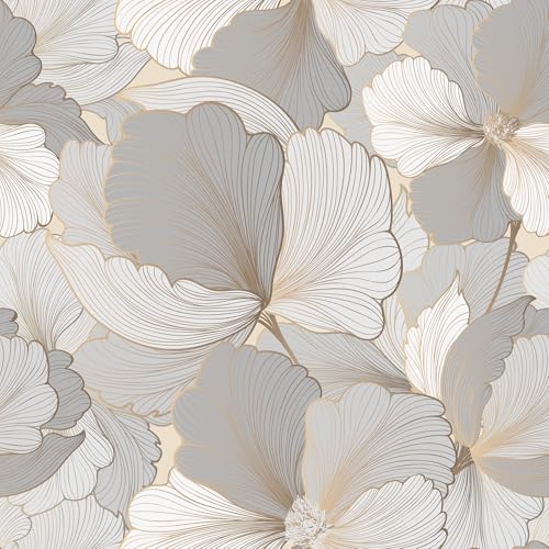 Wallderful Ginkgo Leaf Wallpaper Grey Gold Floral Peel and Stick Wallpaper for Bedroom Self Adhesive Boho Contact Paper Tropical Wall Paper for Shelf Liner Vinyl Roll Cabinet Covering 17.5"x102" - Image 1
