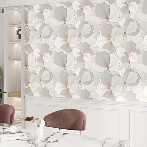 Wallderful Ginkgo Leaf Wallpaper Grey Gold Floral Peel and Stick Wallpaper for Bedroom Self Adhesive Boho Contact Paper Tropical Wall Paper for Shelf Liner Vinyl Roll Cabinet Covering 17.5"x102" - Image 4