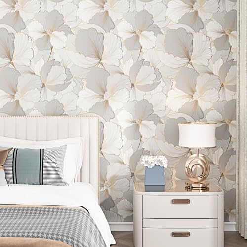Wallderful Ginkgo Leaf Wallpaper Grey Gold Floral Peel and Stick Wallpaper for Bedroom Self Adhesive Boho Contact Paper Tropical Wall Paper for Shelf Liner Vinyl Roll Cabinet Covering 17.5"x102" - Image 2