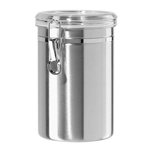 Oggi Stainless Steel Kitchen Canister 62 fl oz - Airtight Clamp Lid, Clear See-Thru Top - Ideal for Kitchen Storage, Food Storage, Pantry Storage. Large Size 5" x 7.5". - Image 1