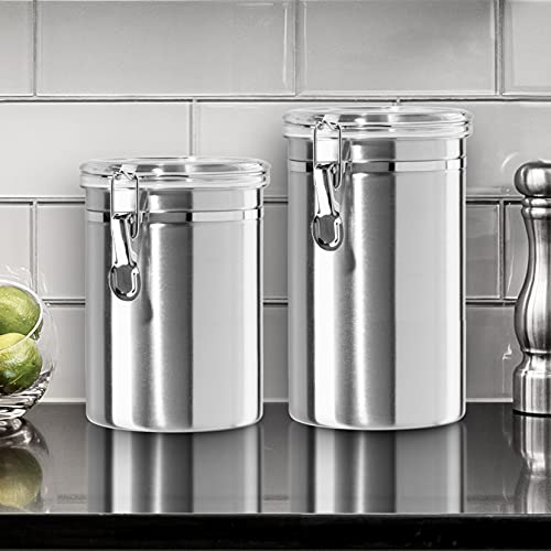 Oggi Stainless Steel Kitchen Canister 62 fl oz - Airtight Clamp Lid, Clear See-Thru Top - Ideal for Kitchen Storage, Food Storage, Pantry Storage. Large Size 5" x 7.5". - Image 2