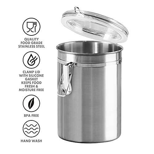 Oggi Stainless Steel Kitchen Canister 62 fl oz - Airtight Clamp Lid, Clear See-Thru Top - Ideal for Kitchen Storage, Food Storage, Pantry Storage. Large Size 5" x 7.5". - Image 3