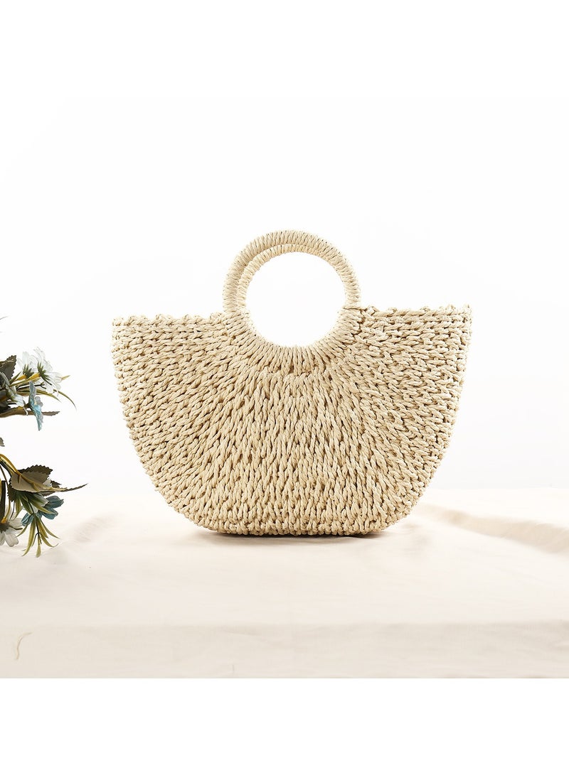 KUYING New Minimalist Style Hand-Held Semi-Circular Grass Woven Bag  - Image 1