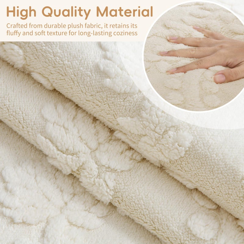 Arfntevss Couch Cover for Dogs Boho Plush Washable Sofa Covers for 3 Cushion Couch Pet Friendly Fuzzy Slipcovers 3 Seat Anti-Slip Sectional Furniture Protector (Plush Vines Cream White, 35.5" x 71") - Image 2