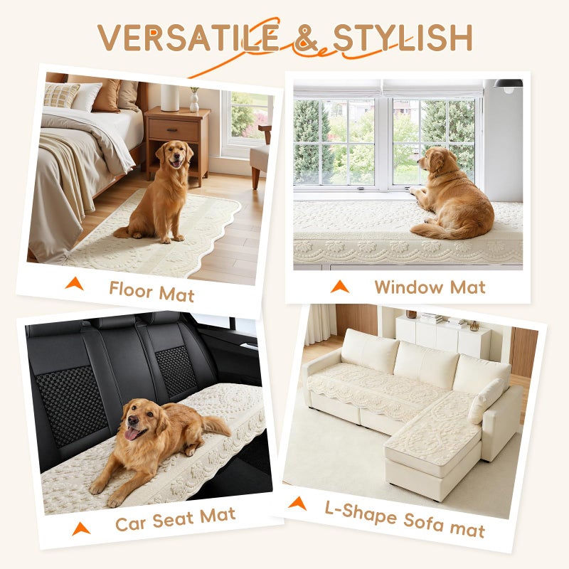 Arfntevss Couch Cover for Dogs Boho Plush Washable Sofa Covers for 3 Cushion Couch Pet Friendly Fuzzy Slipcovers 3 Seat Anti-Slip Sectional Furniture Protector (Plush Vines Cream White, 35.5" x 71") - Image 5