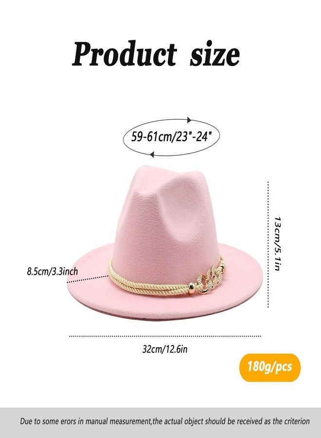 Elandy Pink Fashion Wide Brim Felt Fedora Hat with 3-Ring Buckle Belt Adjustable Church Dress Panama Hat for Women Men - Image 2