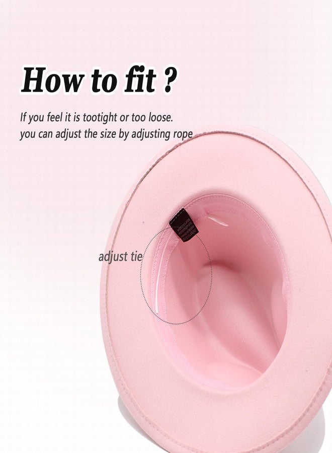Elandy Pink Fashion Wide Brim Felt Fedora Hat with 3-Ring Buckle Belt Adjustable Church Dress Panama Hat for Women Men - Image 4