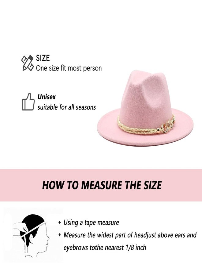 Elandy Pink Fashion Wide Brim Felt Fedora Hat with 3-Ring Buckle Belt Adjustable Church Dress Panama Hat for Women Men - Image 5