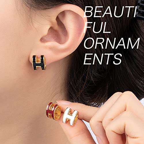 KMDJG Letter Earrings Luxury Letter Earrings Stylish and Elegant Titanium Steel Earrings Letter H Earrings Great Gift on Christmas Valentine's Day Birthday -Black - Image 3