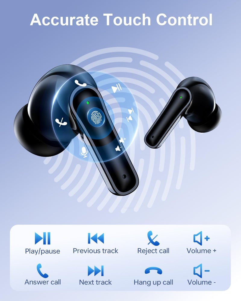 HUIFU Wireless Earbuds, Bluetooth Ear Buds Headphones, 40H Long Playtime, Stereo Deep Bass, LED Power Display, IPX7, Lightweight in Ear Earphone with Mic for iPhone Android Phone - Image 4