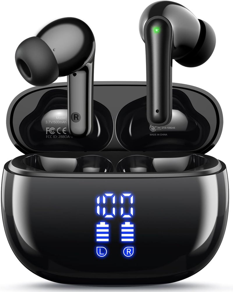 HUIFU Wireless Earbuds, Bluetooth Ear Buds Headphones, 40H Long Playtime, Stereo Deep Bass, LED Power Display, IPX7, Lightweight in Ear Earphone with Mic for iPhone Android Phone - Image 1