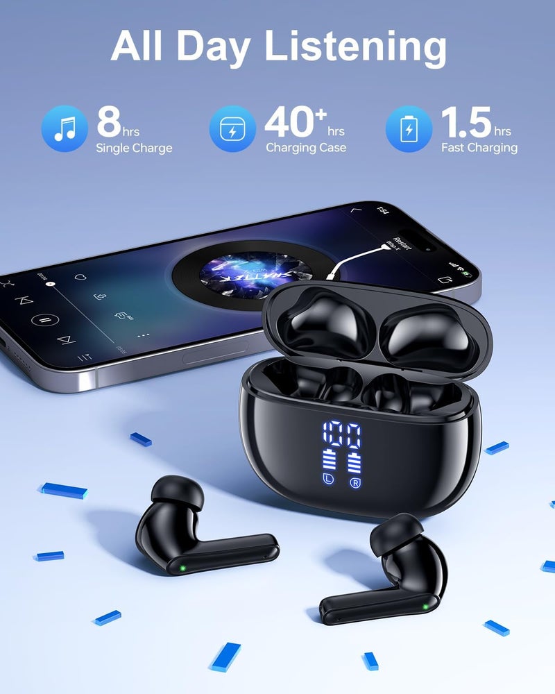 HUIFU Wireless Earbuds, Bluetooth Ear Buds Headphones, 40H Long Playtime, Stereo Deep Bass, LED Power Display, IPX7, Lightweight in Ear Earphone with Mic for iPhone Android Phone - Image 5