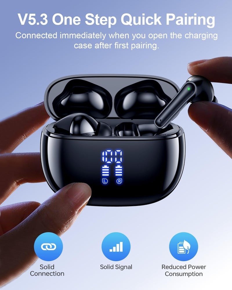 HUIFU Wireless Earbuds, Bluetooth Ear Buds Headphones, 40H Long Playtime, Stereo Deep Bass, LED Power Display, IPX7, Lightweight in Ear Earphone with Mic for iPhone Android Phone - Image 3