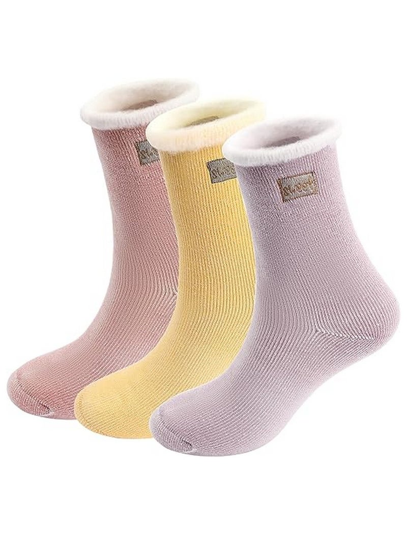 رات سو جوارب نسائية من الصوف السميك والدافئ للغاية، تناسب المقاسات من 23 إلى 27 سم. جوارب شتوية ناعمة وحرارية مريحة، مثالية للاستخدام اليومي والكاجوال. جوارب شتوية للنساء، مثالية كهدية. تحتوي العبوة على 3 أزواج بألوان: أصفر + وردي + بنفسجي. - Image 1