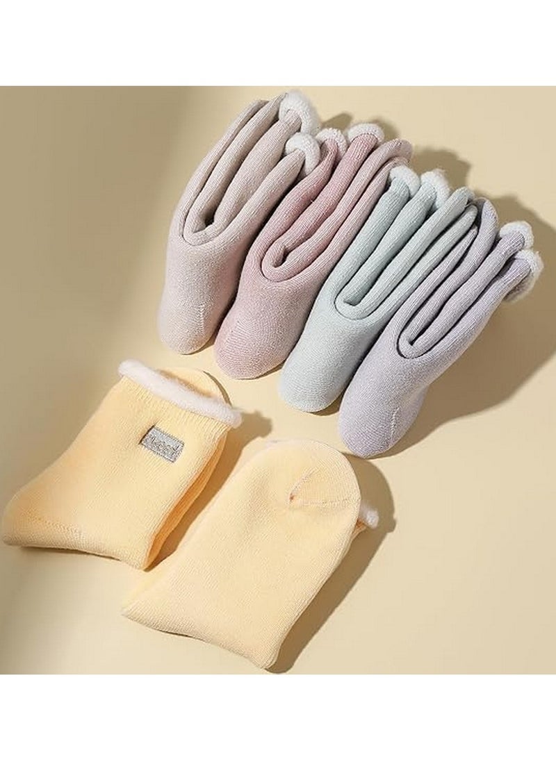 رات سو جوارب نسائية من الصوف السميك والدافئ للغاية، تناسب المقاسات من 23 إلى 27 سم. جوارب شتوية ناعمة وحرارية مريحة، مثالية للاستخدام اليومي والكاجوال. جوارب شتوية للنساء، مثالية كهدية. تحتوي العبوة على 3 أزواج بألوان: أصفر + وردي + بنفسجي. - Image 4