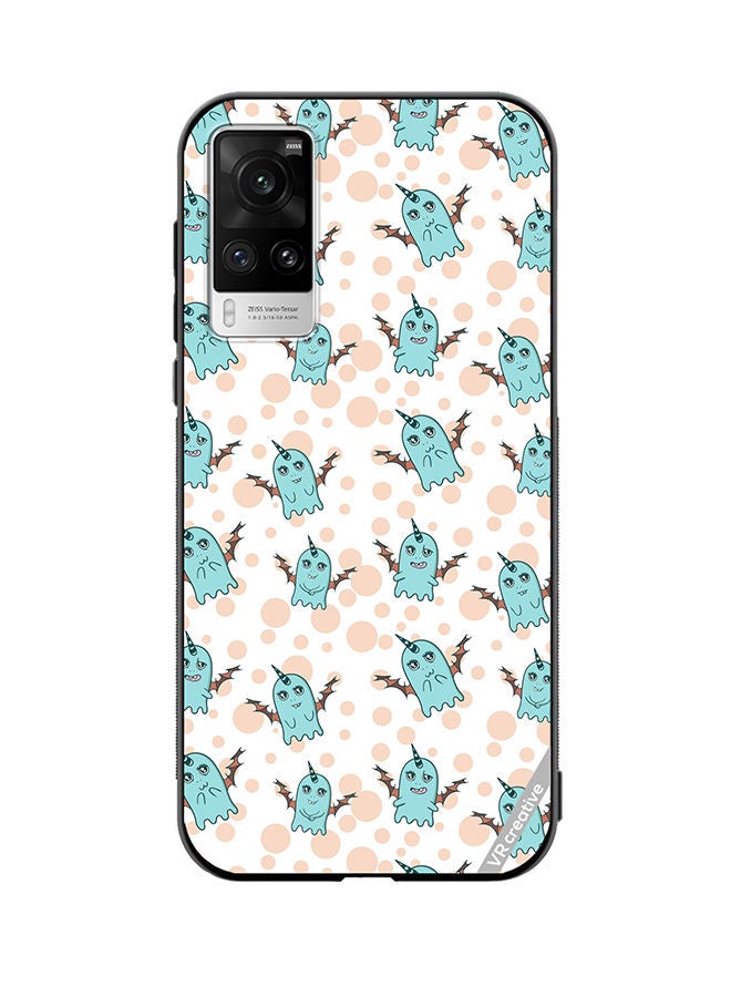 VR CREATIVE Protective Case Cover For Vivo X60 Pro White Background, Pattern Cute Blue Monsters, Emotions Stickers Design Multicolour - Image 1