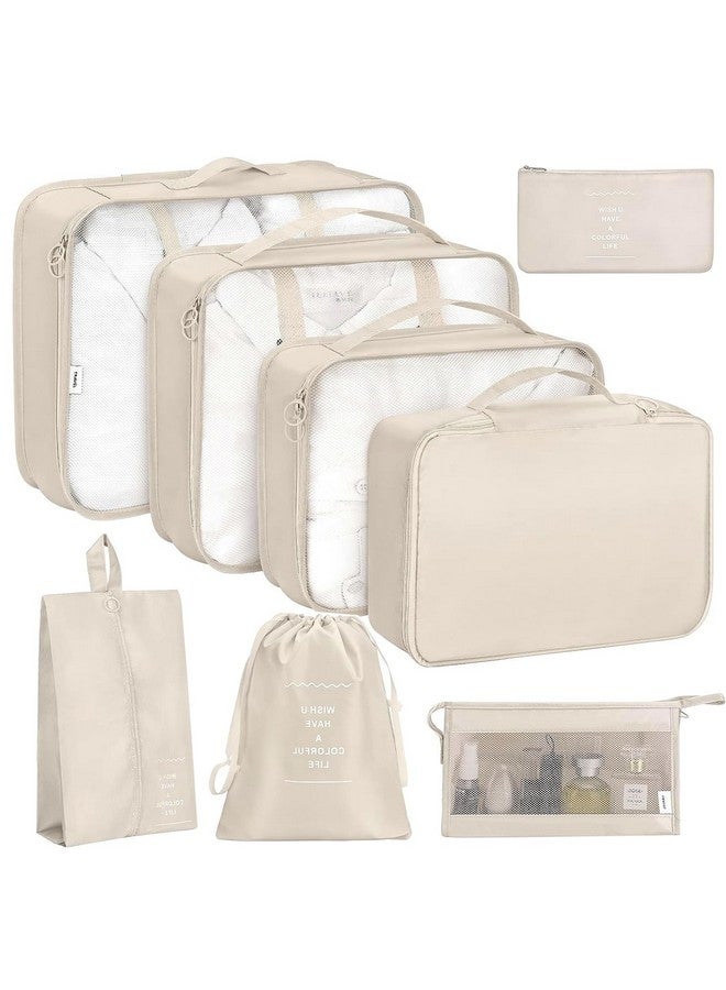 Yarazora 8pcs Travel Organizer Bags, Travel Suitcase Organizers, Waterproof Luggage Organizer in Various Sizes, Multipurpose Travel Organizer Kit for Clothes Shoes Cosmetics (Beige)  - Image 1