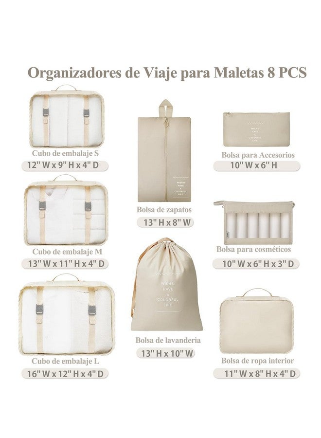 Yarazora 8pcs Travel Organizer Bags, Travel Suitcase Organizers, Waterproof Luggage Organizer in Various Sizes, Multipurpose Travel Organizer Kit for Clothes Shoes Cosmetics (Beige)  - Image 2