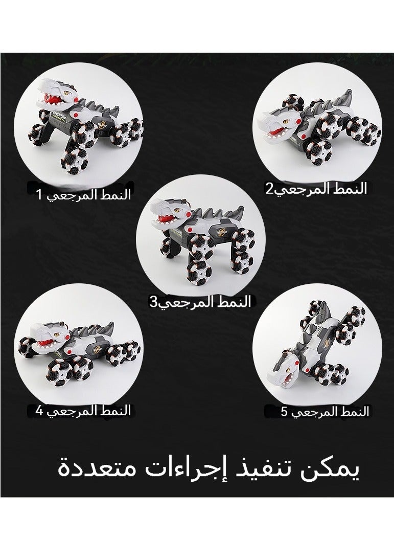 اكسيسن سيارة تحكم عن بعد للديناصورات، سيارة حيلة دوارة بزاوية 360 درجة، سيارة ديناصور ذات 8 عجلات 2.4 جيجا هرتز، مع بطاريات قابلة للشحن، رذاذ وضوء، ألعاب شاحنة الوحش للأطفال الأولاد والبنات - Image 2