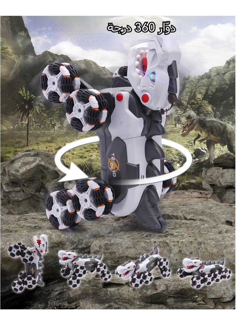 اكسيسن سيارة تحكم عن بعد للديناصورات، سيارة حيلة دوارة بزاوية 360 درجة، سيارة ديناصور ذات 8 عجلات 2.4 جيجا هرتز، مع بطاريات قابلة للشحن، رذاذ وضوء، ألعاب شاحنة الوحش للأطفال الأولاد والبنات - Image 3