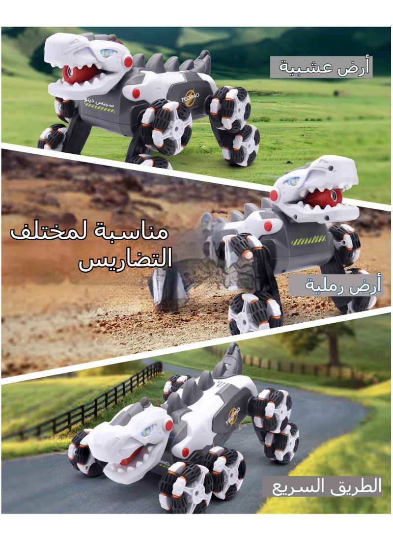 اكسيسن سيارة تحكم عن بعد للديناصورات، سيارة حيلة دوارة بزاوية 360 درجة، سيارة ديناصور ذات 8 عجلات 2.4 جيجا هرتز، مع بطاريات قابلة للشحن، رذاذ وضوء، ألعاب شاحنة الوحش للأطفال الأولاد والبنات - Image 5