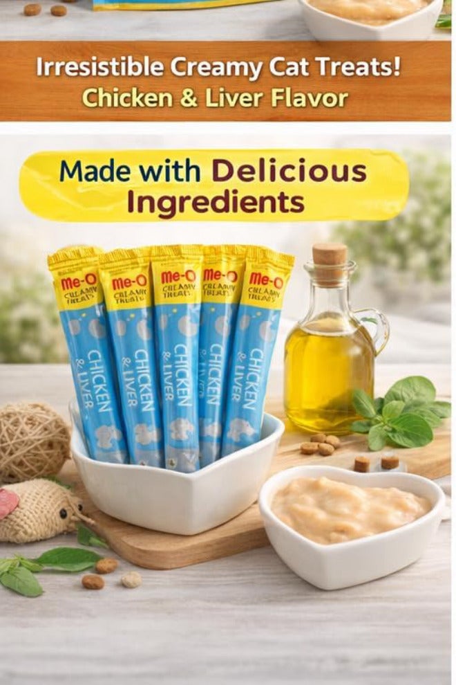 Me-O Cat Creamy Treats Chicken And Liver Flavor For All Life Stages of Cats and for All Breed Sizes, Pack Of 20 Sticks, 15g each - (15g x 20 Sticks) 300g - Image 4
