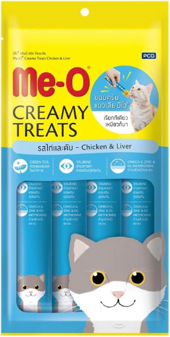 Me-O Cat Creamy Treats Chicken And Liver Flavor For All Life Stages of Cats and for All Breed Sizes, Pack Of 20 Sticks, 15g each - (15g x 20 Sticks) 300g - Image 1