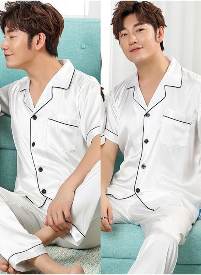 DUNISO - Men's Soft Pajamas Set Silky Sleepwear 2 Piece Short sleeve Summer Pajama Set Sleepwear Nightwear Loungewear Button-Down Pajama Sets - Image 1