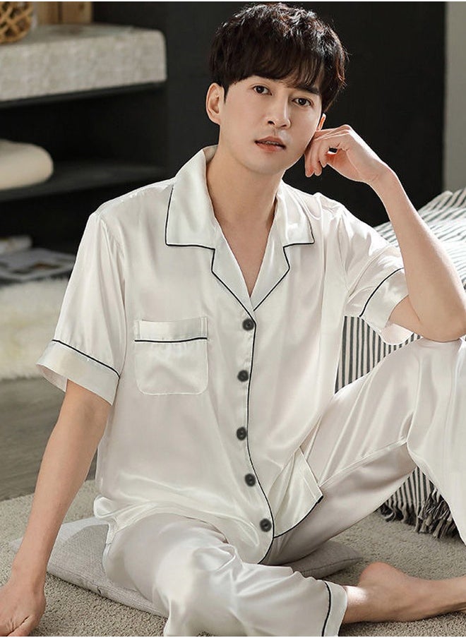 DUNISO - Men's Soft Pajamas Set Silky Sleepwear 2 Piece Short sleeve Summer Pajama Set Sleepwear Nightwear Loungewear Button-Down Pajama Sets - Image 1