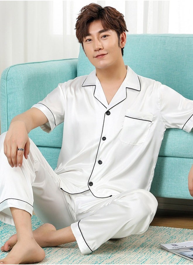 DUNISO - Men's Soft Pajamas Set Silky Sleepwear 2 Piece Short sleeve Summer Pajama Set Sleepwear Nightwear Loungewear Button-Down Pajama Sets - Image 1
