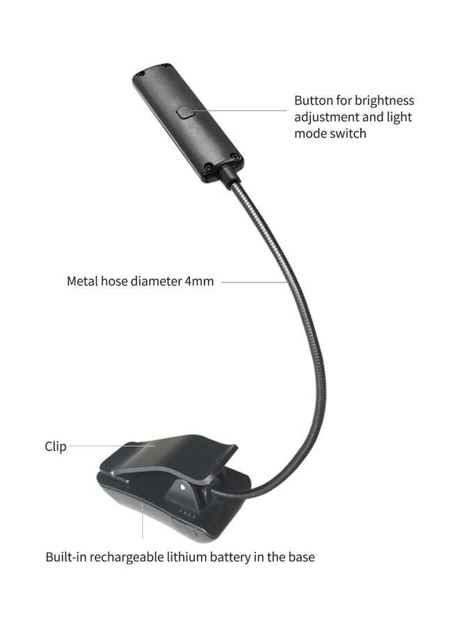 NIBEMINENT 9-LED Rechargeable Clip-On Reading Light With 3 Colour Temperature And Brightness Black - Image 3